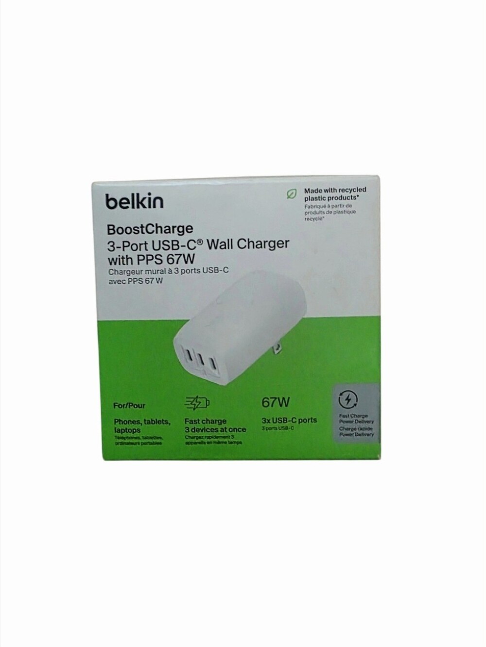 Belkin Boost Charge 3-Port USB-C Wall Charger with PPS 67W White Open Box